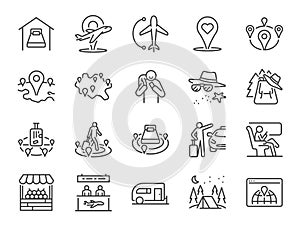 Local tourism line icon set. Included icons as domestic flight, trip, Local traveller, hotel,  hostel,Â domestic travel and more.